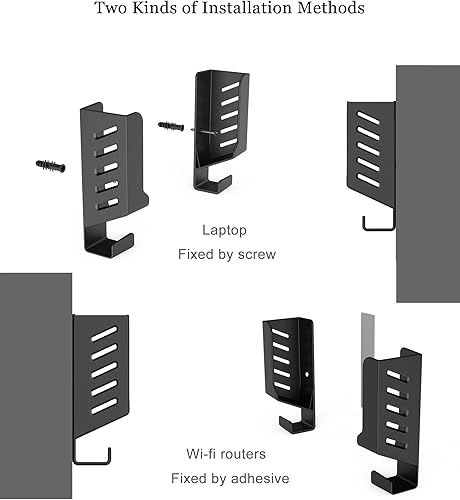 Miniatura 5 de Soporte universal de pared para laptop, soporte de pared para caja de cables, gancho integrado de gestión de cables compatible con portátiles,