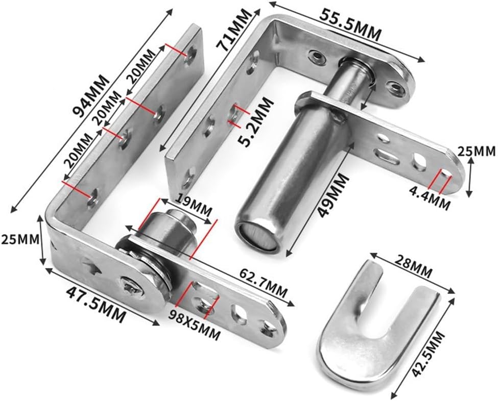 Steel Self-Closing Pivot Hinge Wooden Cabinet Interior Doors, Brushed Finish -Proof Hardware, Construction, Silver, 2 Pack(L)