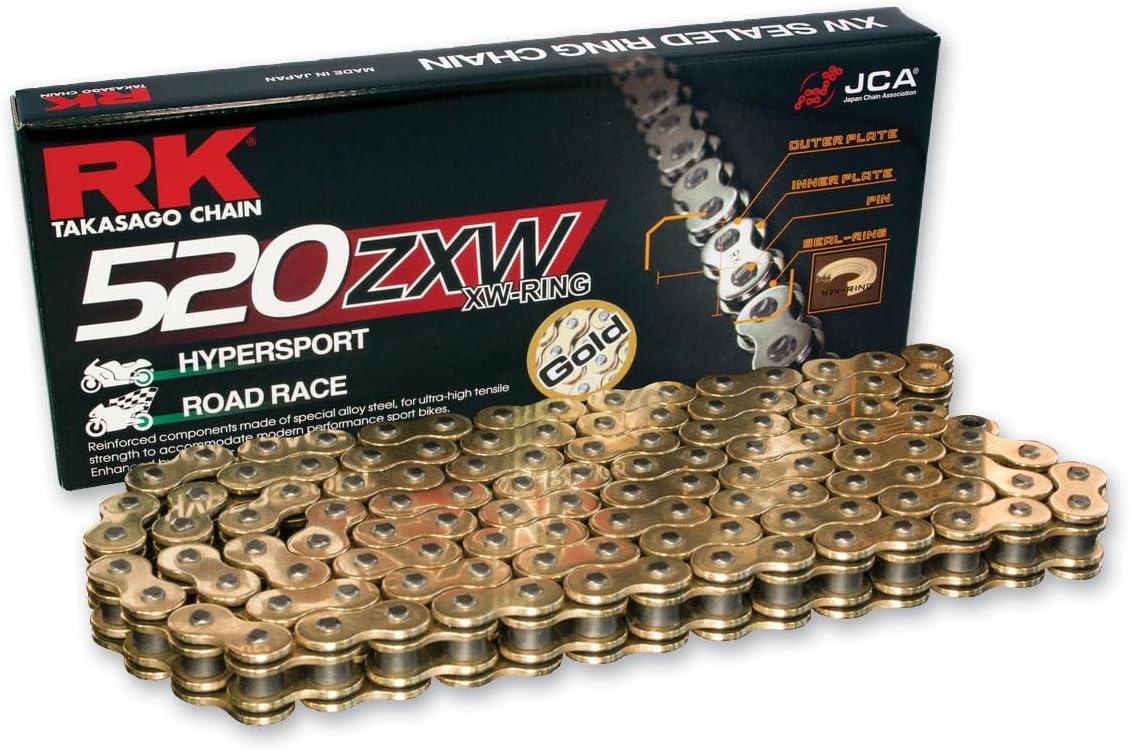 RK Racing Chain GB520ZXW-118 Gold 118 Link XW-Ring Premium High Performance Chain with Connecting Link