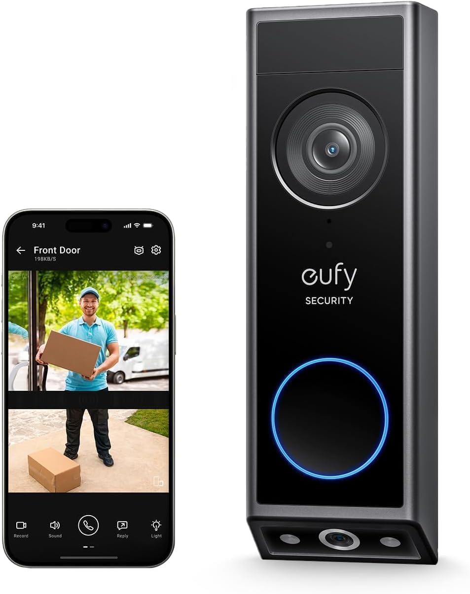 Video Doorbell E340 Dual Cameras with Delivery Guard 2K FHD Wireless Doorbell Camera,Wired or Battery Powered,Colour Night Vision,AI Motion/Package Detection,No Monthly Fee, Built-in 8GB