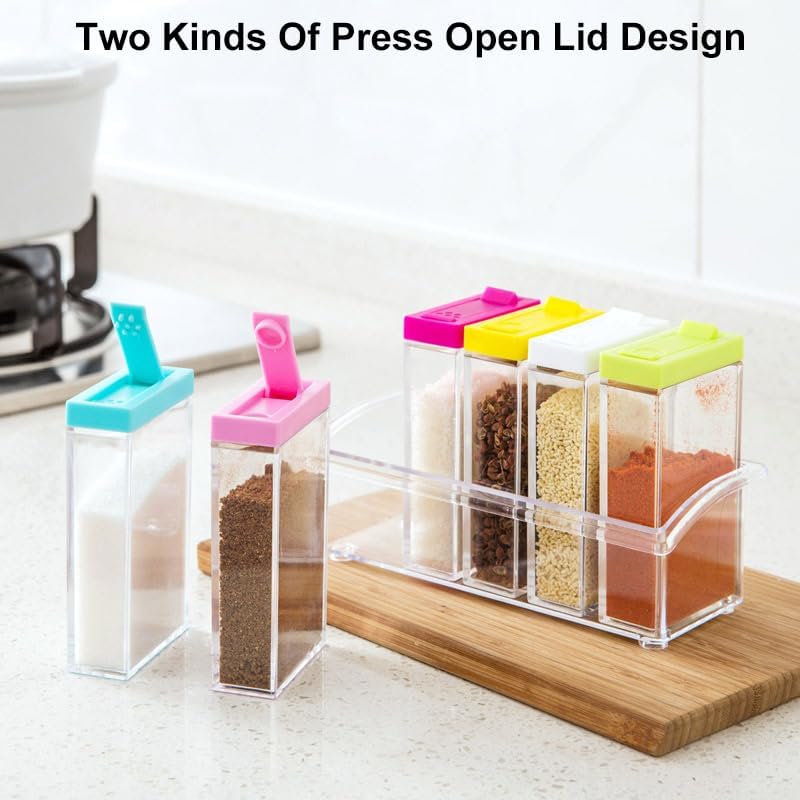 Miniatura 3 de Anberky - Juego de 12 tarros coloridos para especias y salero y pimentero, juego de condimentos, estuche dispensador de especias de plástico,