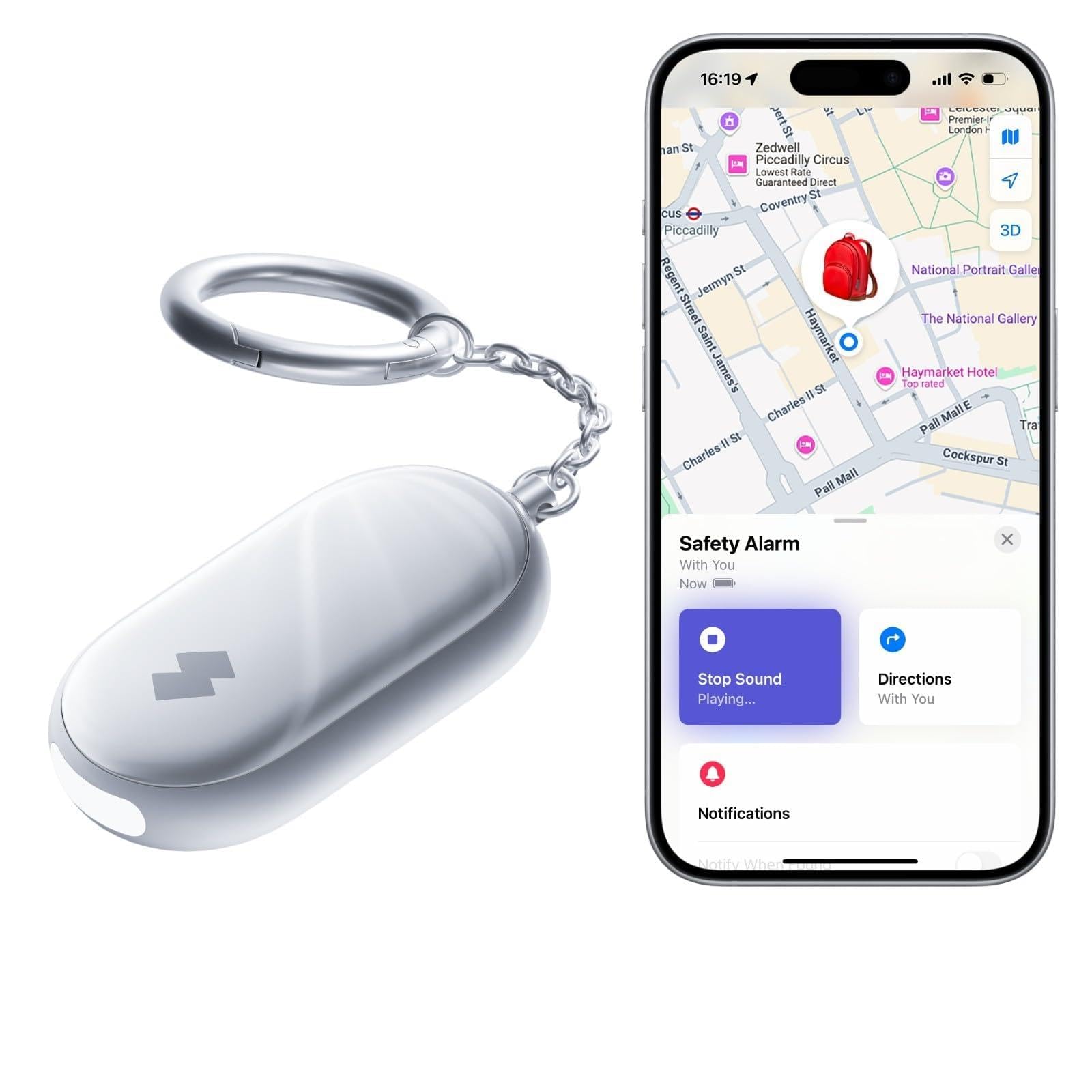 SwitchBot Personal Security Alarm, 130dB Siren with LED Strobe Light, IP65 Self-Defense Keychain with Location Alerts, Ideal for Women, Children and the Elderly, White
