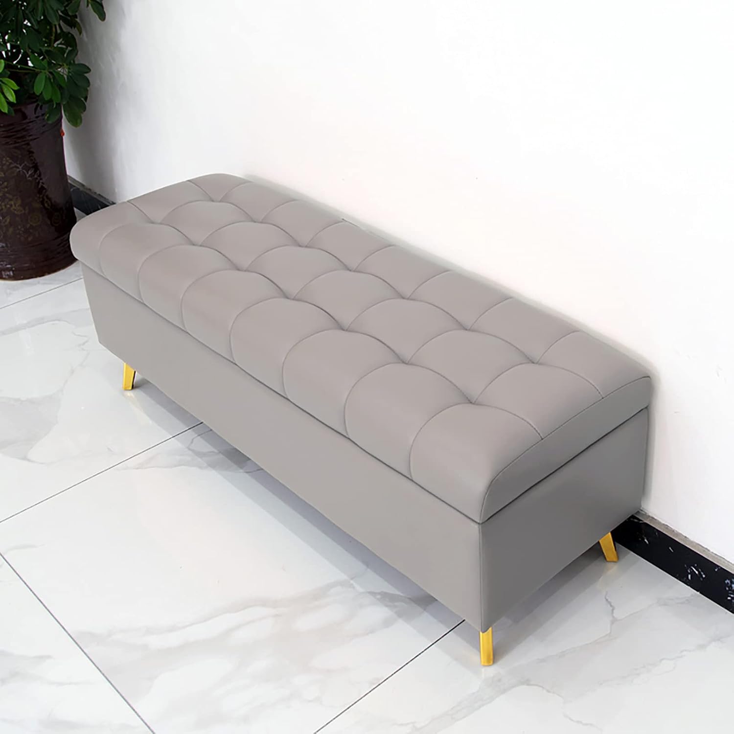 Shoe Storage Bench Ottoman Storage Benches Thickened Upholstered Bench Seat End of Bed Bench with Storage,Faux Leather Storage Ottoman Bench, Modern Home Living Room Bedroom Multif
