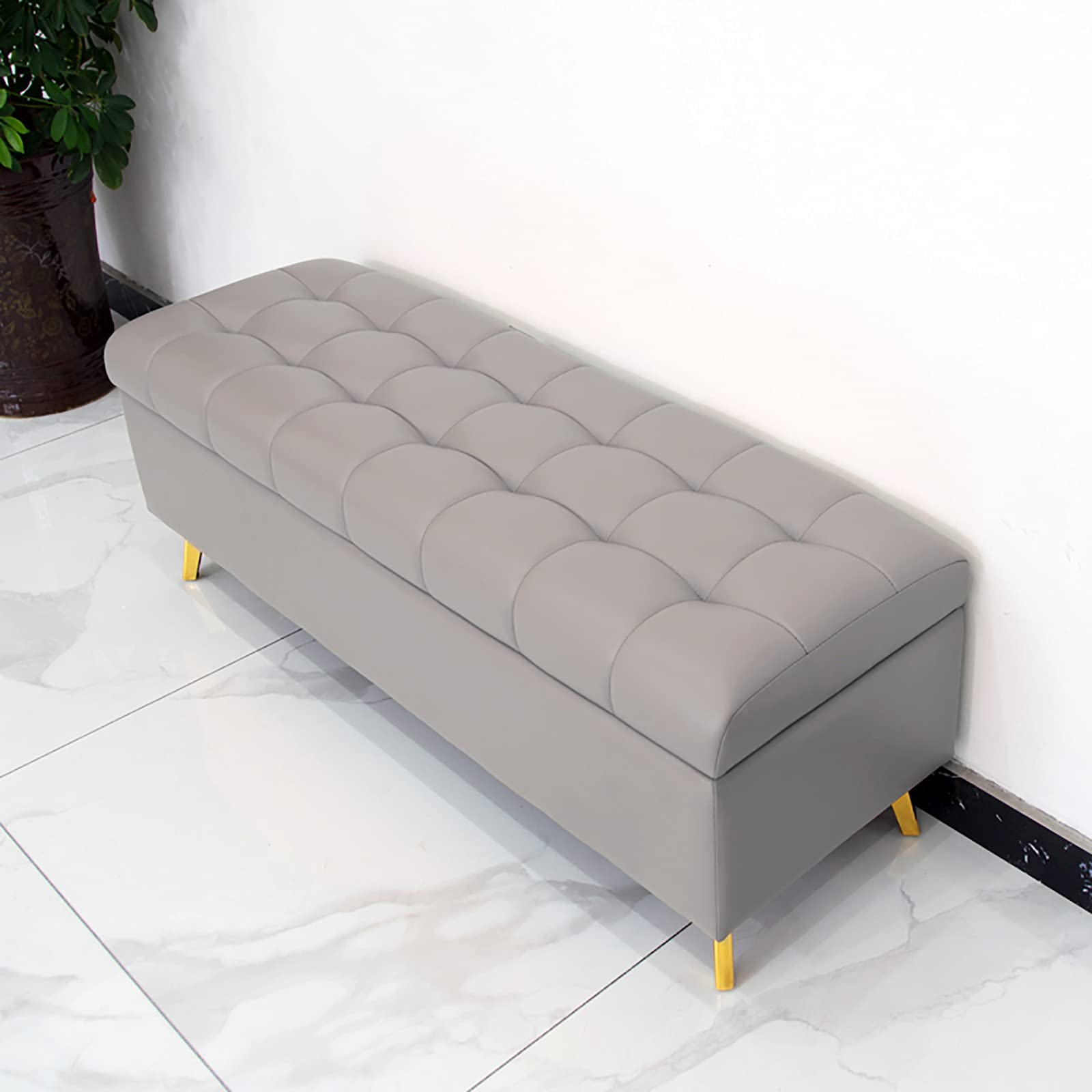 Banc de rangement en similicuir marron Gary au design rembourré raffiné