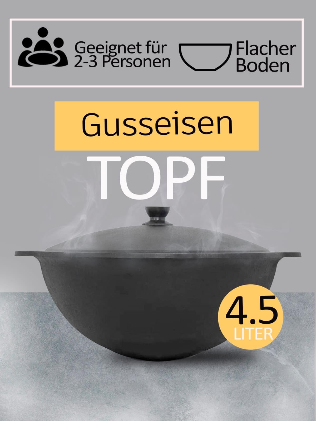 Kazan hervidor, olla de hierro fundido, казан, чугуный казан, Kazan 4,5l hierro fundido con tapa olla Kazan, 4,5l, 4,5 l