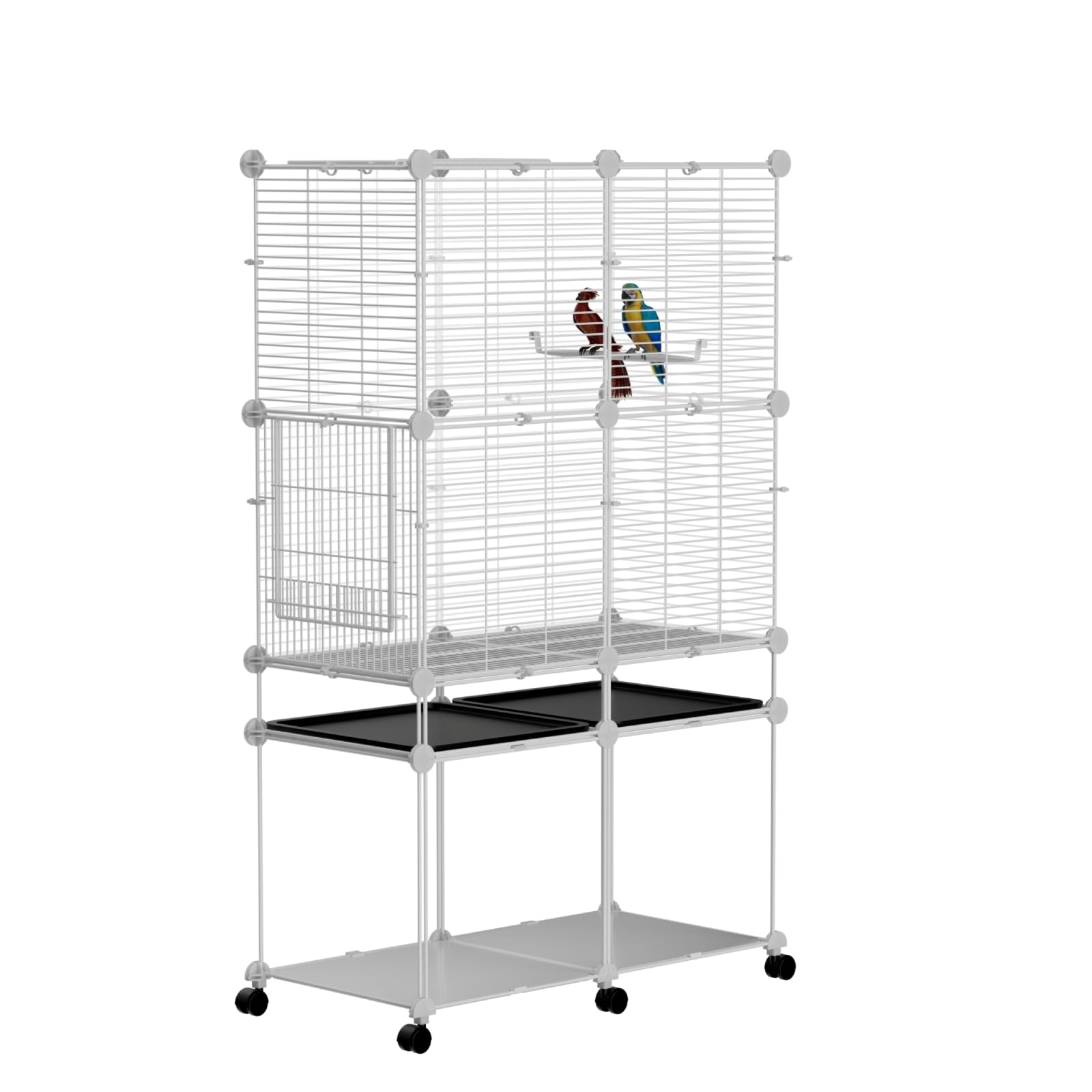 Standing Large Bird Cage, Parakeet Cage with Detachable Stand & Wheels, Wide Flight Birdcage for Parrot Cockatiel Conure Budgie Canary Finch Lovebird