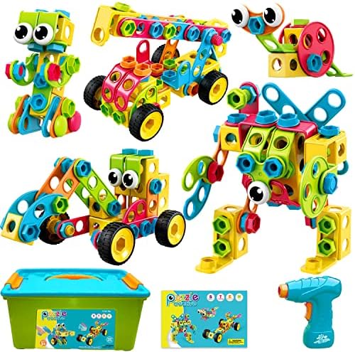 Nxone STEM Toys 195 PCS Building Toys Educational Toys for Boys and Girls Ages 3 4 5 6 7 8 9 10 Construction Building Blocks Toy Building Sets Kids Toys Creative Activities Games with Storage Box