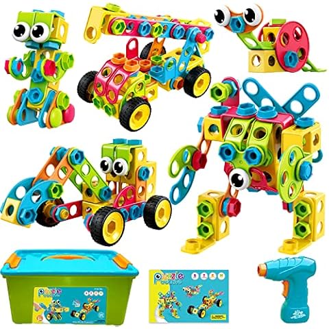 NXONE 195 PCS Educational STEM Toys for Boys and Girls Ages 3 4 5 6 7 8 9 10 Construction Building Blocks Toy Building Sets Kids Toys Creative Activities Games with Storage Box Cover