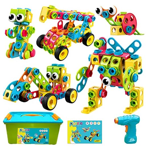 Nxone 195 PCS Educational STEM Toys for Boys and Girls Ages 3 4 5 6 7 8 9 10 Construction Building Blocks Toy Building Sets Kids Toys Creative Activities Games with Storage Box