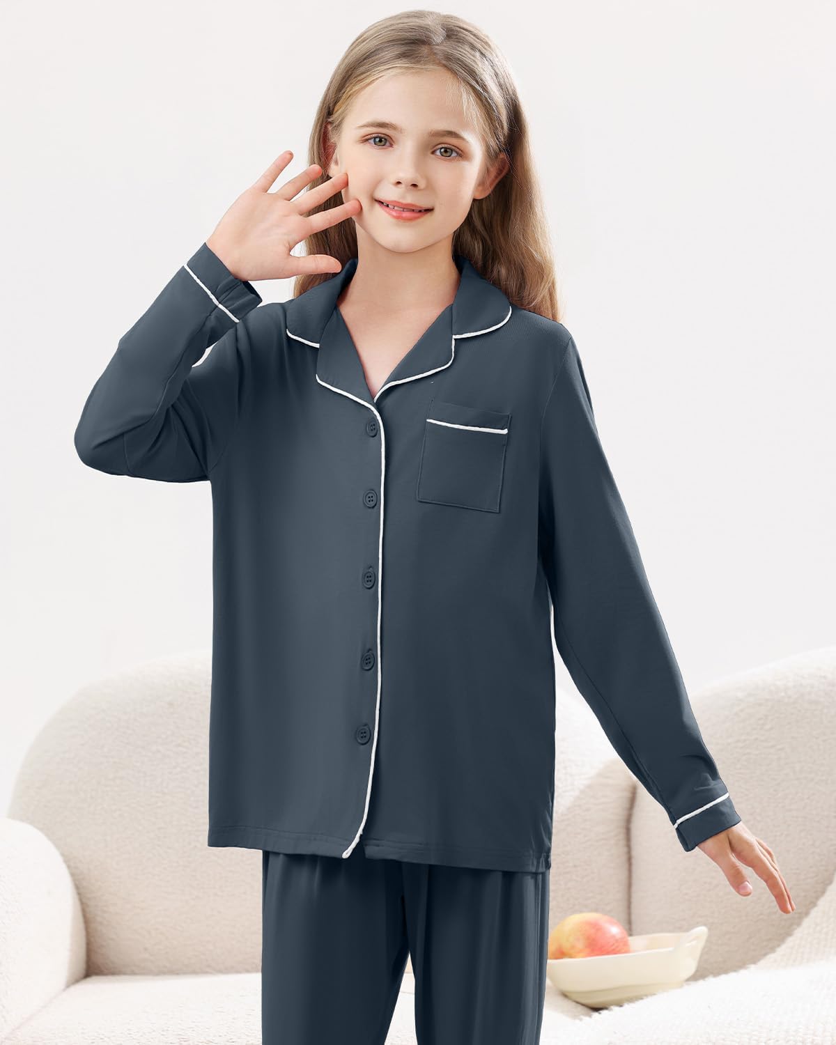 GUISBY Kids Button Up Pajama Set, Boys Girls Pjs,5-14Y | Silky Soft Rayon Blend, Gentle Stretch, Cozy Home Lounge, Sleepover Party, Holiday Gift, Spring Fall Winter Wear
