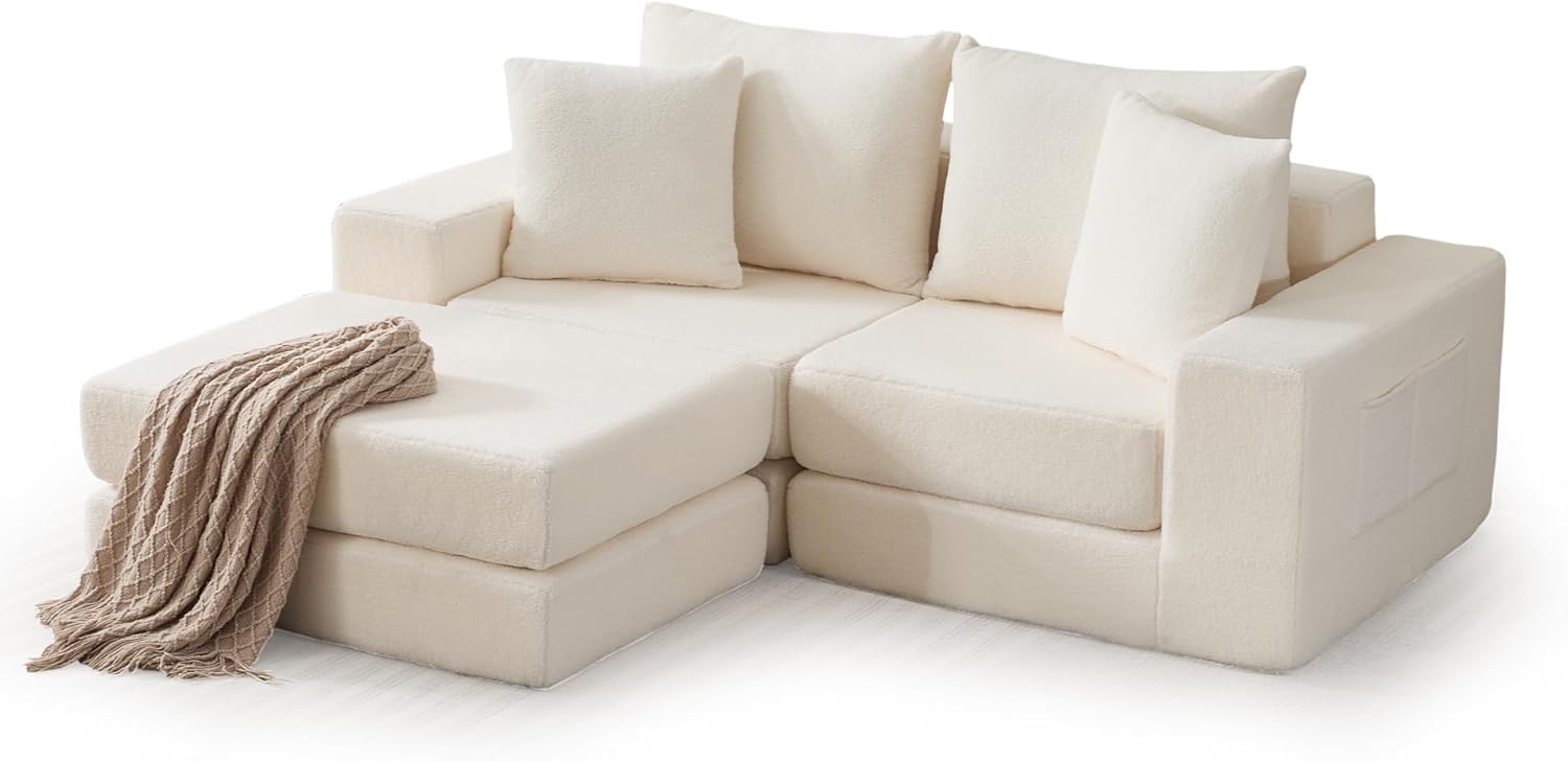 Korser Modular Sectional Couch with L-Shape Chaise, Modern Boneless Loveseat Cloud Couch for Living Room, Sofa Bed with Deep Seat, No Assembly, Sleeper Sofa for Living Room, Apartment and Bedroom