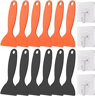 12 raspadores de resina plástica, espátula de pintura flexible, espátula de masilla, removedor de burbujas de aire, herramienta de instalación de calcomanías de 2 colores (negro/naranja) para limpieza de impresora 3D de resina