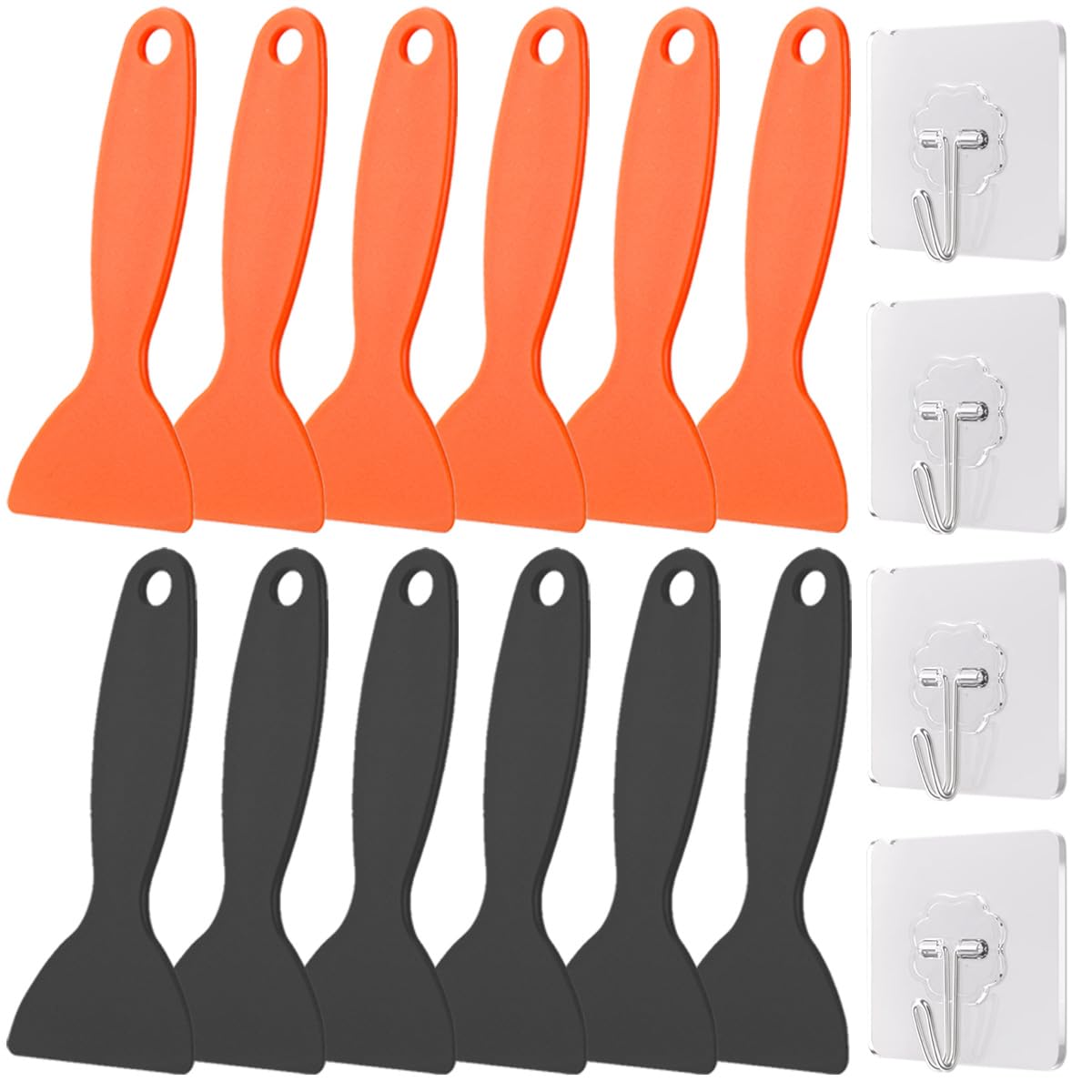 HAAMNING7 12 Pcs Plastic Resin Removal Scraper, Flexible Paint Spatula Putty Knife Air Bubble Remover Sticker Installation Tool 2 Color (Black/Orange) for Resin 3D Printer Cleaning
