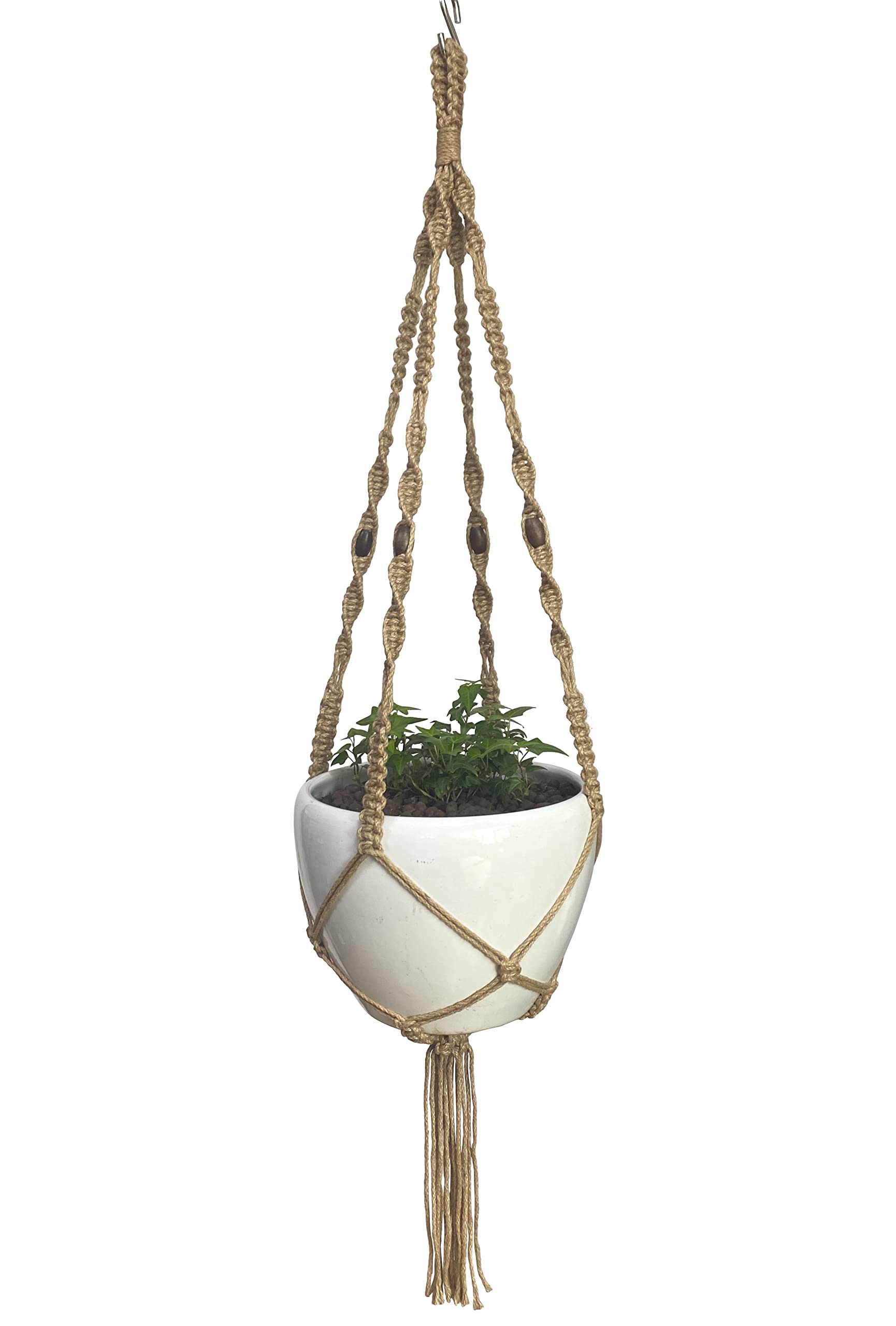 HanpoMacrame Plant Hanger Hanging Planter 4 Legs Natural Jute Rope Plant Hanger Plant Holder Twined with Natural Jute Rope 58 Inch for Plant Pot 12-13 inches Without Pot