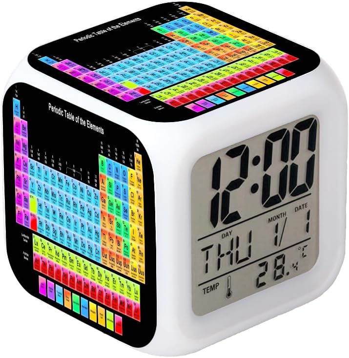 BoWay3＂Desk & Shelf Clock Periodic Table of Elements Black Digital Alarm Clock with Led Lights Plastic Table Clock for Kids Teenagers Adults Home/Office Decor