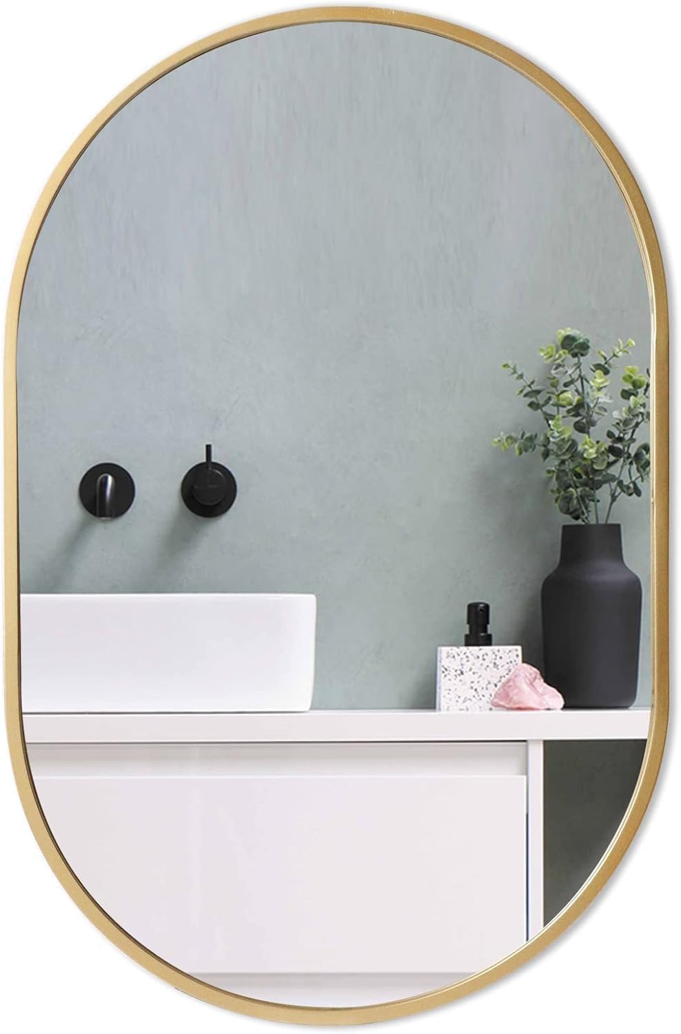 zenmag Espejo Ovalado Dorado, 80x50 cm de Metal Enmarcado Espejo de Pared Colgante, Gran Espejo de baño, Espejo de Pared de Oro para la Sala de Estar Dormitorio de Entrada Home Decor