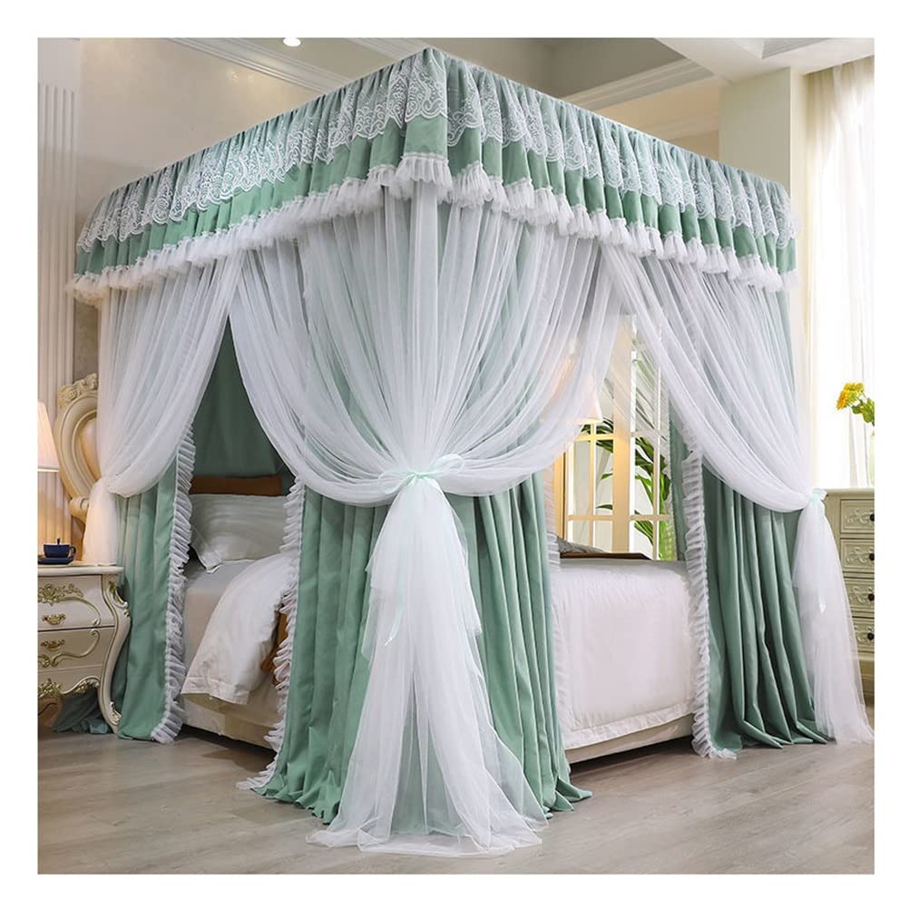Zanzariera a baldacchino per letto a baldacchino a 4 angoli per letto matrimoniale singolo, tende per letto per camera da principessa per bambini per adulti, con supporto (Color : Green, Siz