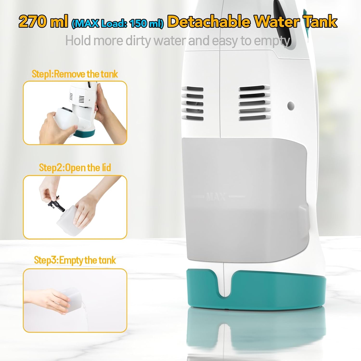 Eave Window Vac Cleaner Kit, Upgraded Cordless Window Vacuum with 17cm & 28cm Suction Nozzles, Electric Window Cleaner with 40min Battery Life and 270ml Water Tank, Suitable for Windows, Mirrors