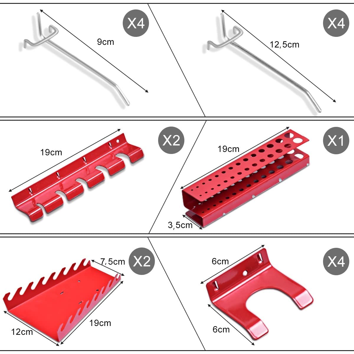 GYMAX Set di 3 Pannelli Forati Portautensili da Parete, Pannelli Portautensili in Metallo Verniciato, con Accessori Completi, Ideale per Garage e Officina, 120 x 60 x 2 cm, Nero
