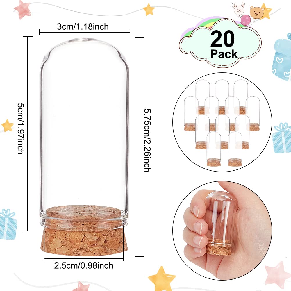 BENECREAT 20PCS Mini Glass Bottles with Cork Base, 5x3cm Glass Display Dome with Cork Base for Flower Storage Home Wedding Party - Image 2