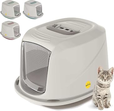 CAT CENTRE Medium Grey Cat Hooded Litter Tray, Extra Deep, Small Cats
