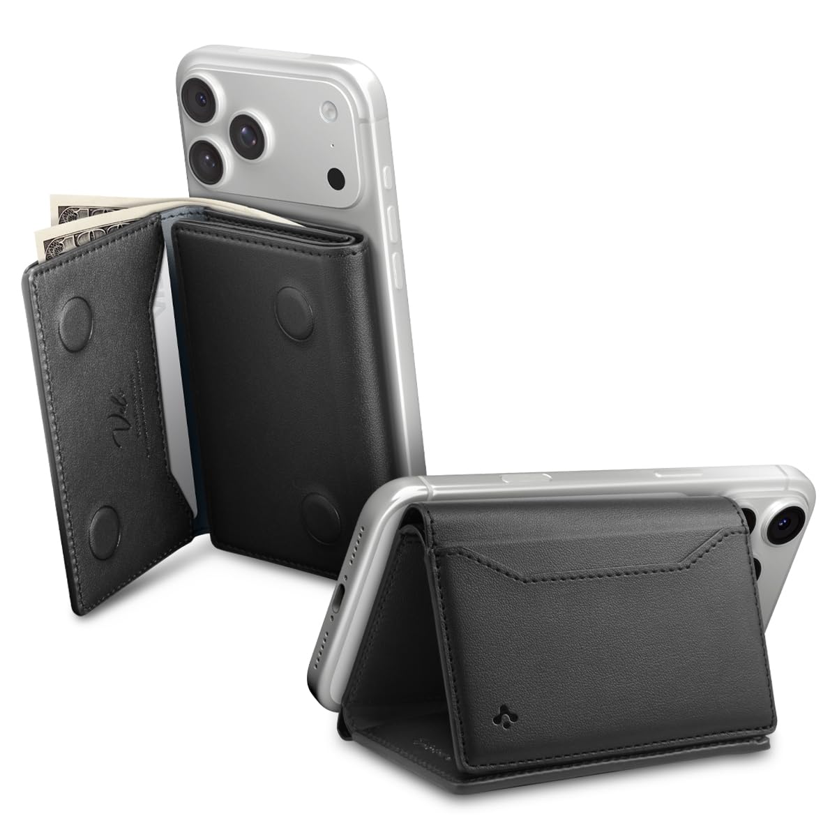 Spigen Valentinus S MagFit Portafoglio MagSafe Wallet Magnetico Portacarte Compatibile con iPhone 17/16/15/14/13/12 Modelle, Portafoglio uomo, Accessori MagSafe - Nero