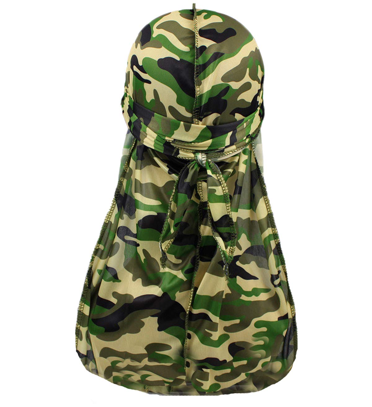 Military Camouflage Premium Silky Durags Tactical Beanie Cap with Long Tail Colorful 360 Waves Doo rag for Men