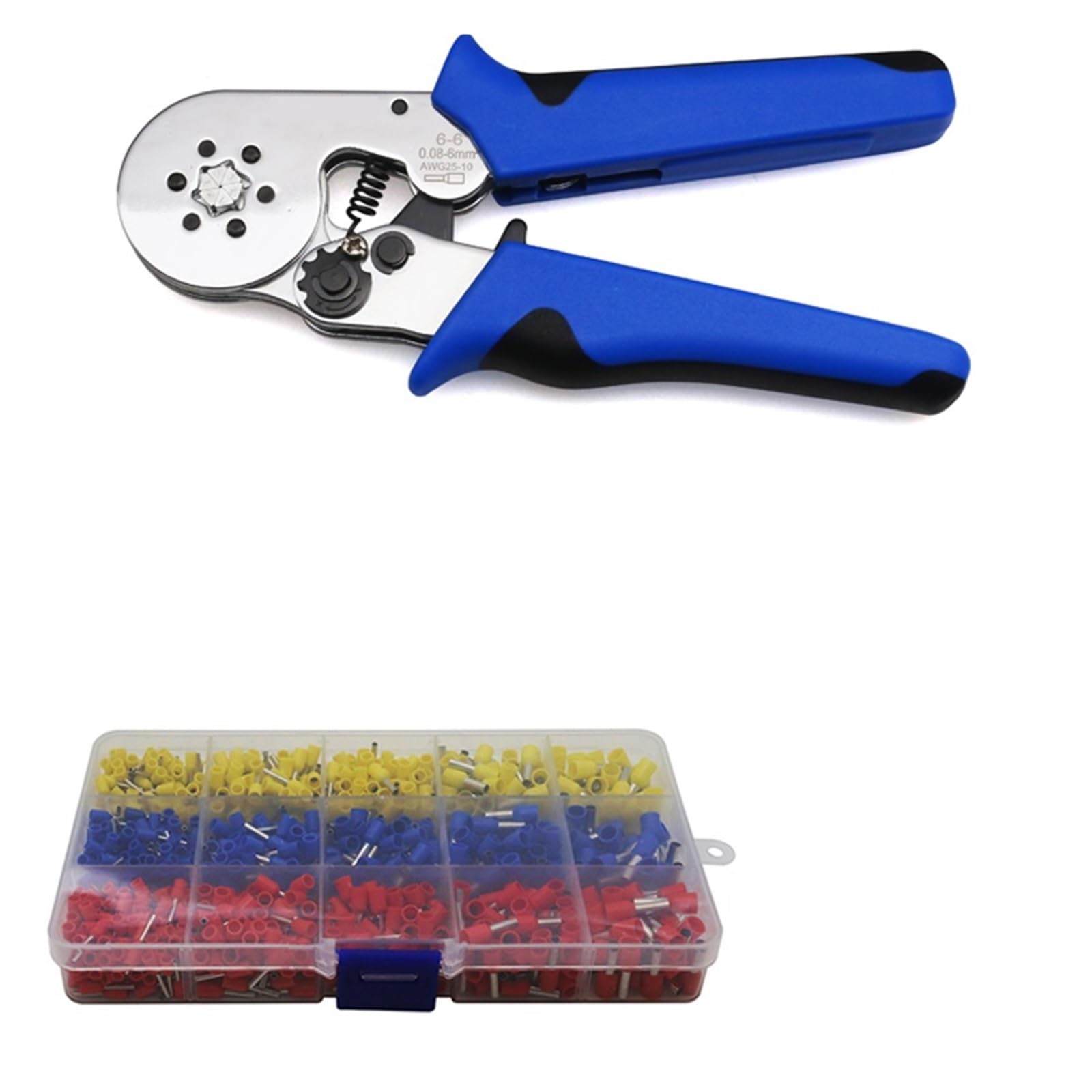 Tubo Bootlace Terminali VE E TE Pinza A Crimpare E Terminale Min 0,08 Mm Max 16 Mm Set Di Utensili Manuali Piegatore 4/6 Lato HSC8 6-4 6-6 10S Maniglia di comando comoda(6-6L-1020Pcs Set)
