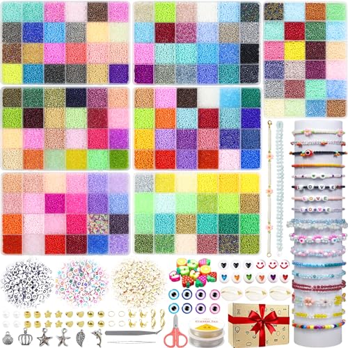 HYHJMISTY 75000pcs 2mm Glass Seed Beads for Jewelry Making Kit 168Colors Small Bracelet Beads with Alphabet Letter and String for DIY Bracelets Necklaces Jewellery DIY Art Craft Kit for Gifts