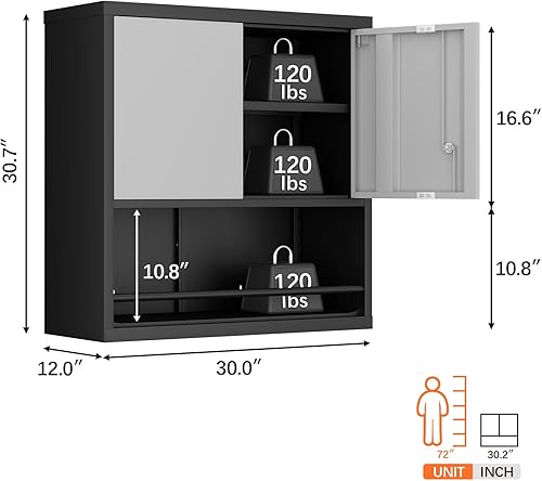 Miniatura 25 de LUCYPAL Armario de almacenamiento de metal con 2 puertas de bloqueo y 2 estantes ajustables, gabinete de almacenamiento con cerradura de acero para