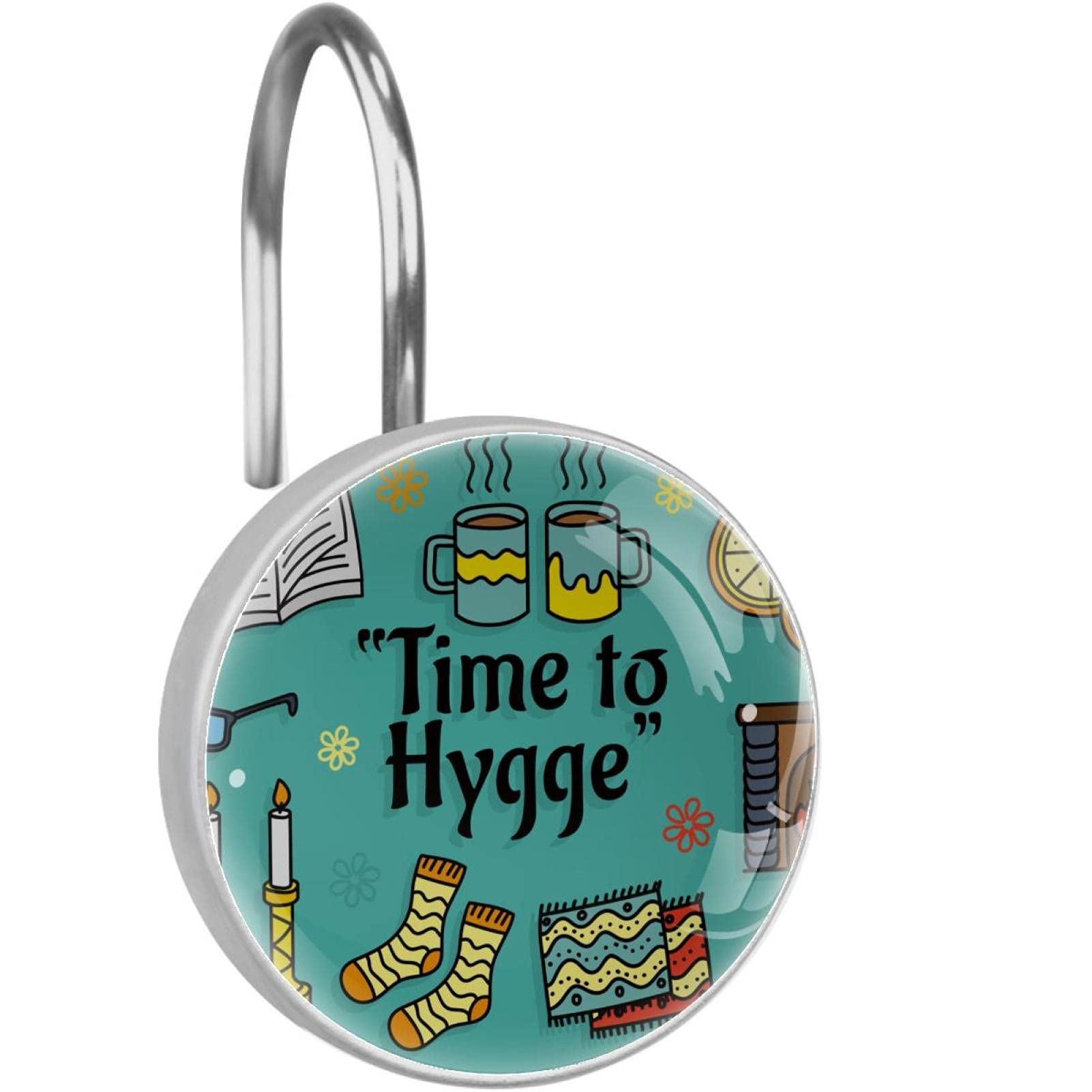 Crochets pour rideau de douche en acier inoxydable robuste Hygge Time To Happy fini brillant