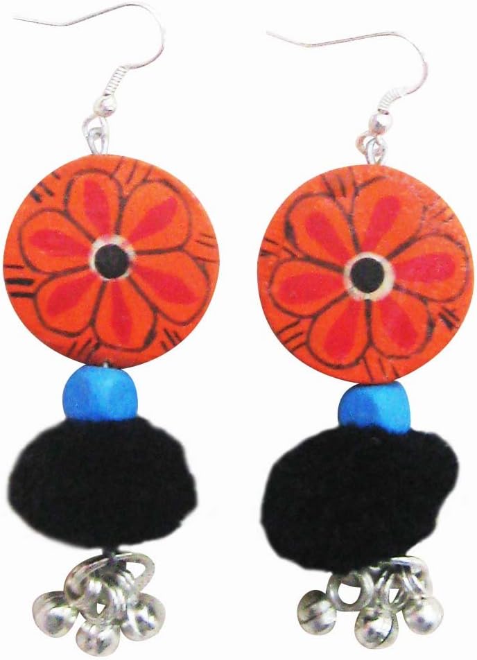 JUHI MALHOTRA Wooden Orange Round Earrings for Girls