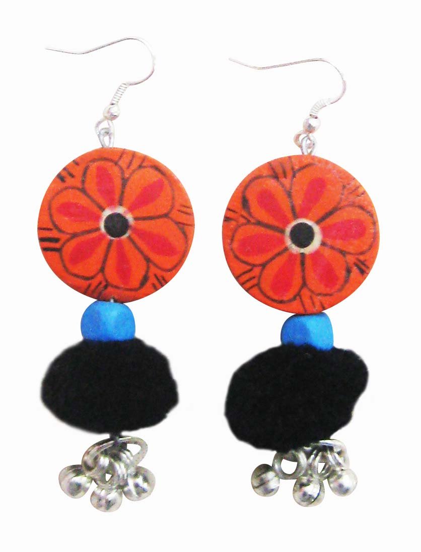 JUHI MALHOTRA Wooden Orange Round Earrings for Girls