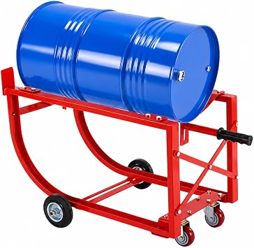 55 Gallon Drum Cradle 600lbs Capacity Oil Drum Rack with Retractable Drawbar and Wheels Steel Drum Handling Cradle for Round Drums