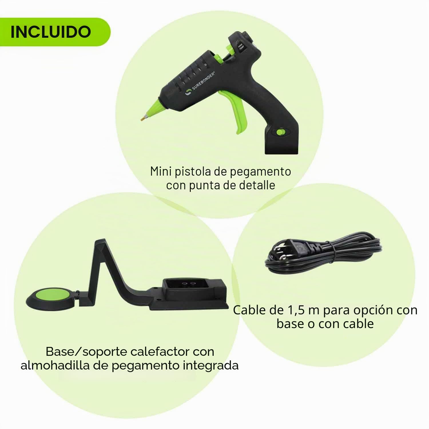 Surebonder Pistola de pegamento mini inalámbrica 20 vatios - Negro - Detail - Perfecto para proyectos detallados y bricolaje - Con punta de detalle extendida y seguridad integrada