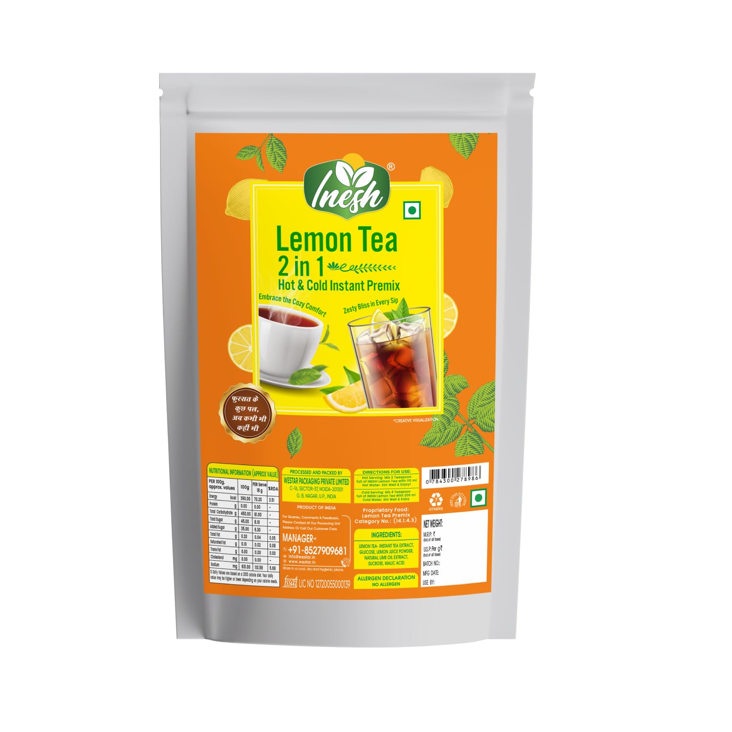 Inesh Lemon Tea 2 in 1 Hot & Cold Instant Premix Pouch 1 Kg.