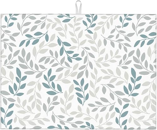 Vista 134 de Tapete de secado de platos de hojas florales verdes para encimera de cocina, 18 x 24 pulgadas, tapete absorbente reversible para platos Hoja floral