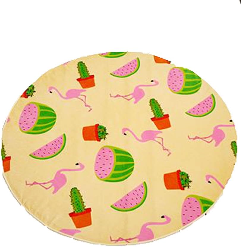 Printed Round Cotton Summer Fruit Beach Large Towel 59" Diameter (Yellow/Pink Watermelon & Cactus)