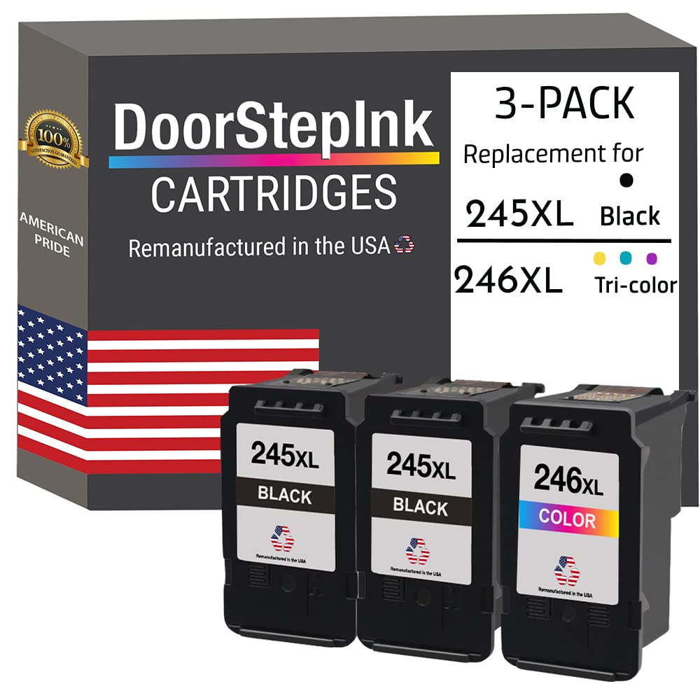 DoorStepInk PG-245XL 2 Black & CL-246XL 1 Color Remanufactured Ink Cartridge Replacements for Canon PG-245XL/CL-246X—Compatible with Canon PIXMA