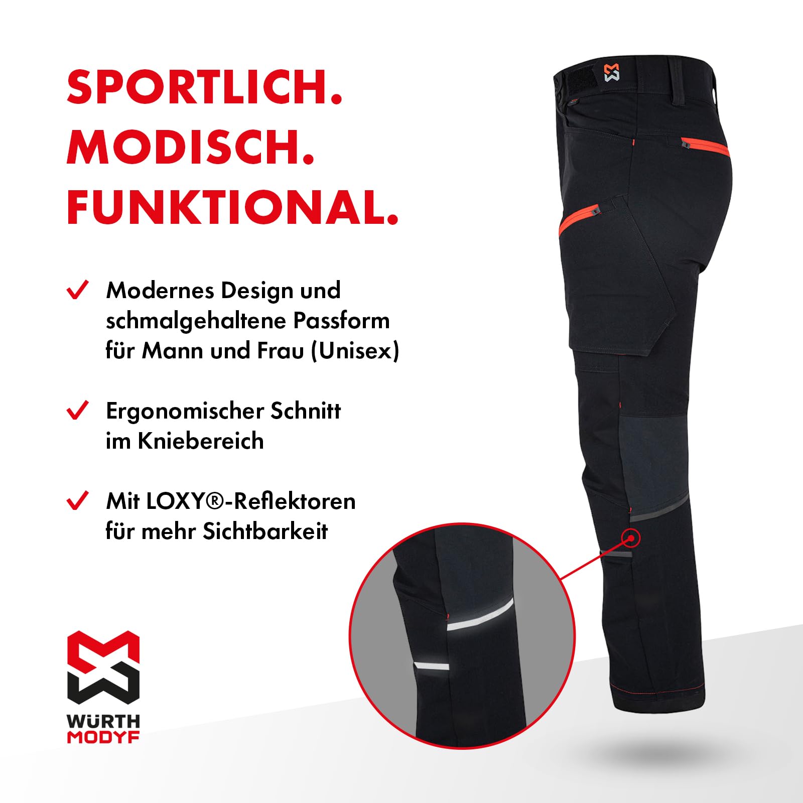 WÜRTH MODYF Bundhose Performance - professionelle Arbeitshose für Herren - Bundhose mit Reflektoren - in den Größen 44-64 in Anthrazit/gelb und weiteren Farben