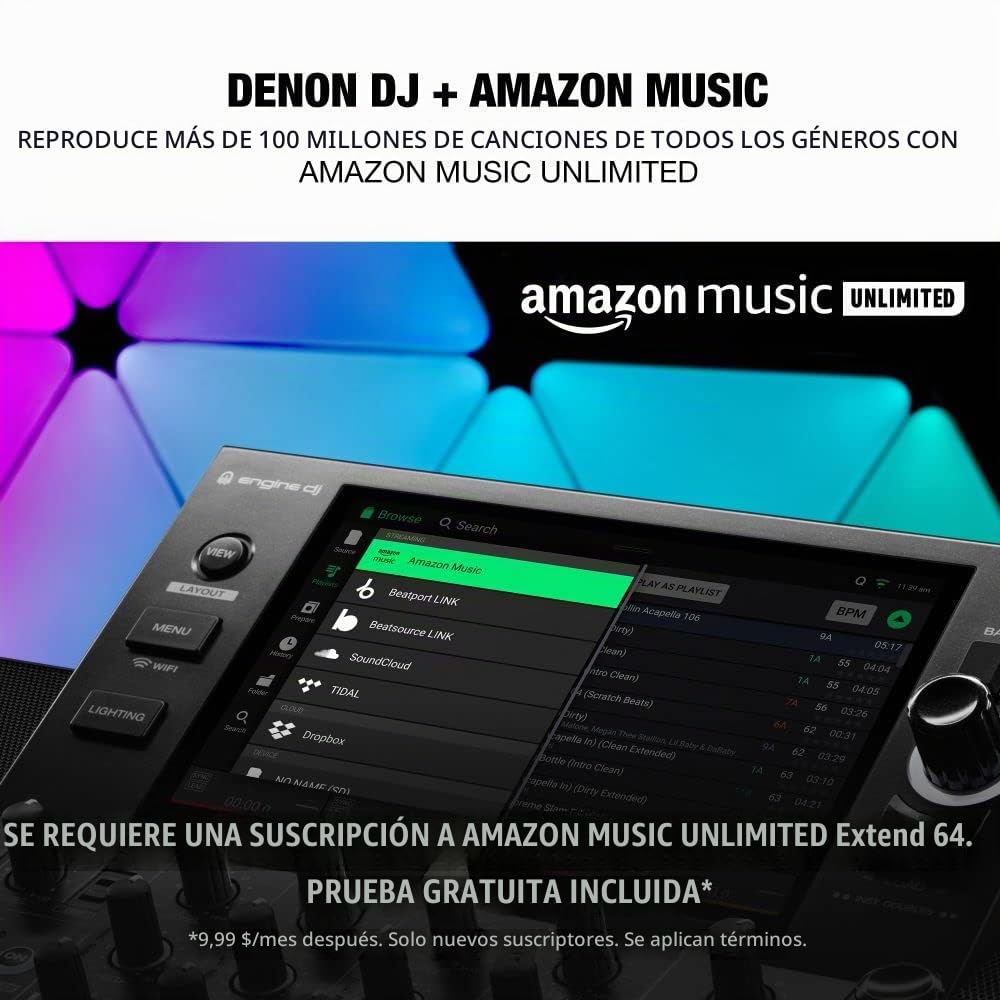 Denon DJ SC LIVE 4 - Controlador DJ autónomo, mezclador 4 canales, streaming de Amazon Music, WiFi, altavoces, compatible con Serato DJ y Virtual DJ & Pioneer DJ HDJ-X5-K Auriculares para DJ Negro