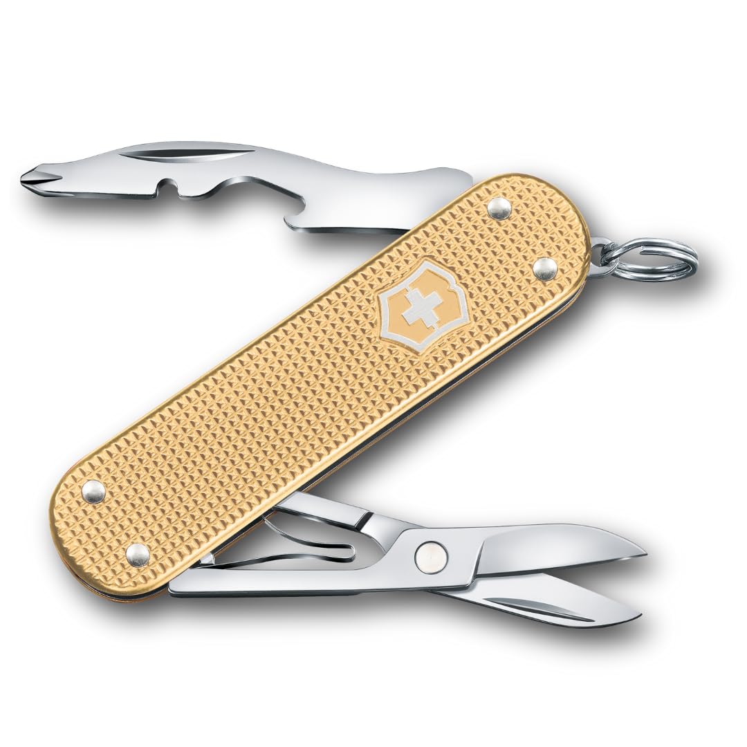 Victorinox Companion Slim Alox, Multiuso, Tascabile, 5 Funzioni, Piccolo, incl. Forbici e Cacciavite, Swiss Made, Oro