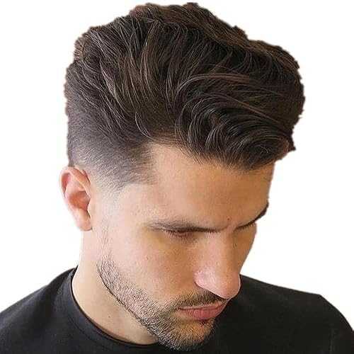 Miniatura 3 de NLW pelo humano virginal europeo toupee para los hombres con la piel fina transparente PU 10x8 piezas de pelo recto para los hombres 2 marrón oscuro