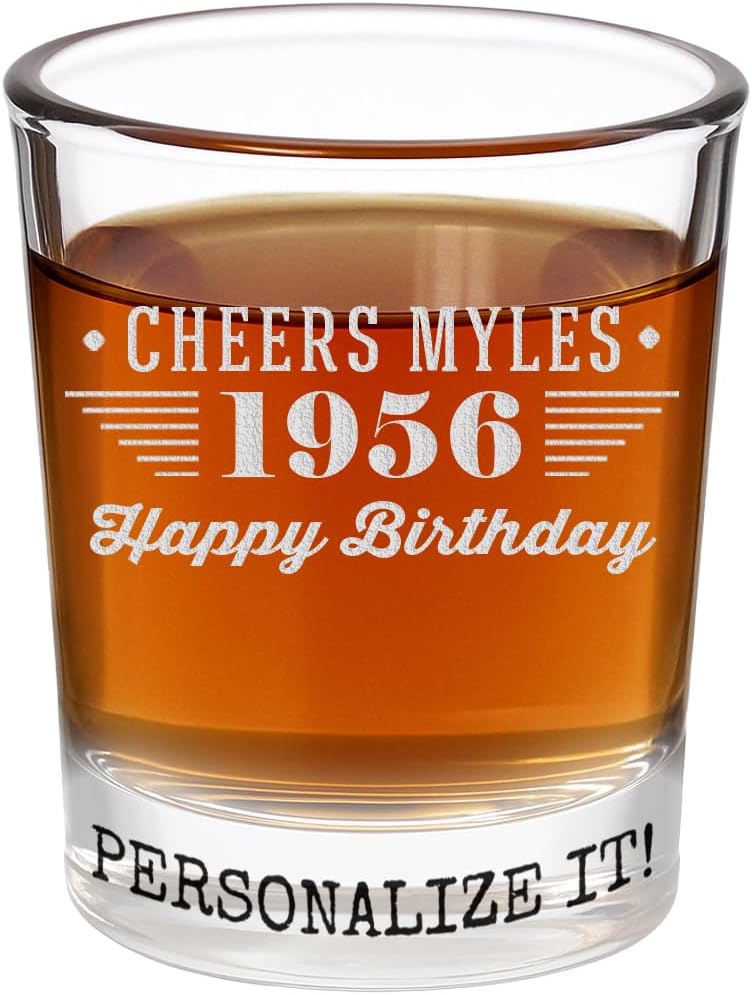 Spotted Dog Company Vintage 1956 Etched 2.5oz Shot Glass – Happy 70th Birthday Gifts for Men Women, Cheers to Turning 70 Year Old Decorations Decor, 70th Bday Party Favors Supplies, 1.0