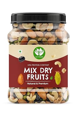 Go Vegan Natural Premium Mix Dry Fruits and Nuts [Almonds, Pistachios, Cashew, Kishmish, Apricot, Figs, Walnut Black Rai