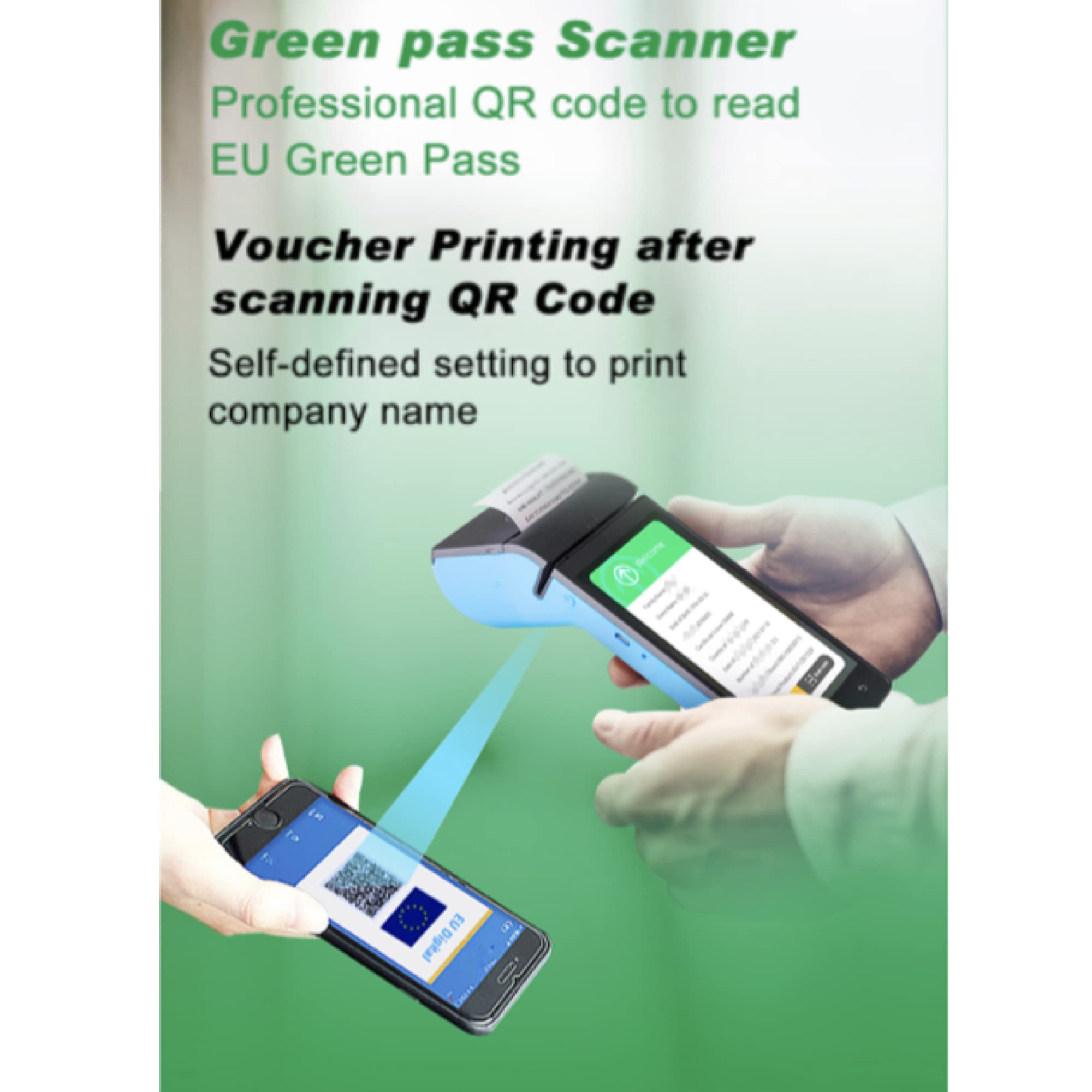 Lector QR code green pass a batería con impresión del resultado | Control green pass automático Android | 72h de carga | Lector green pass automático WiFi