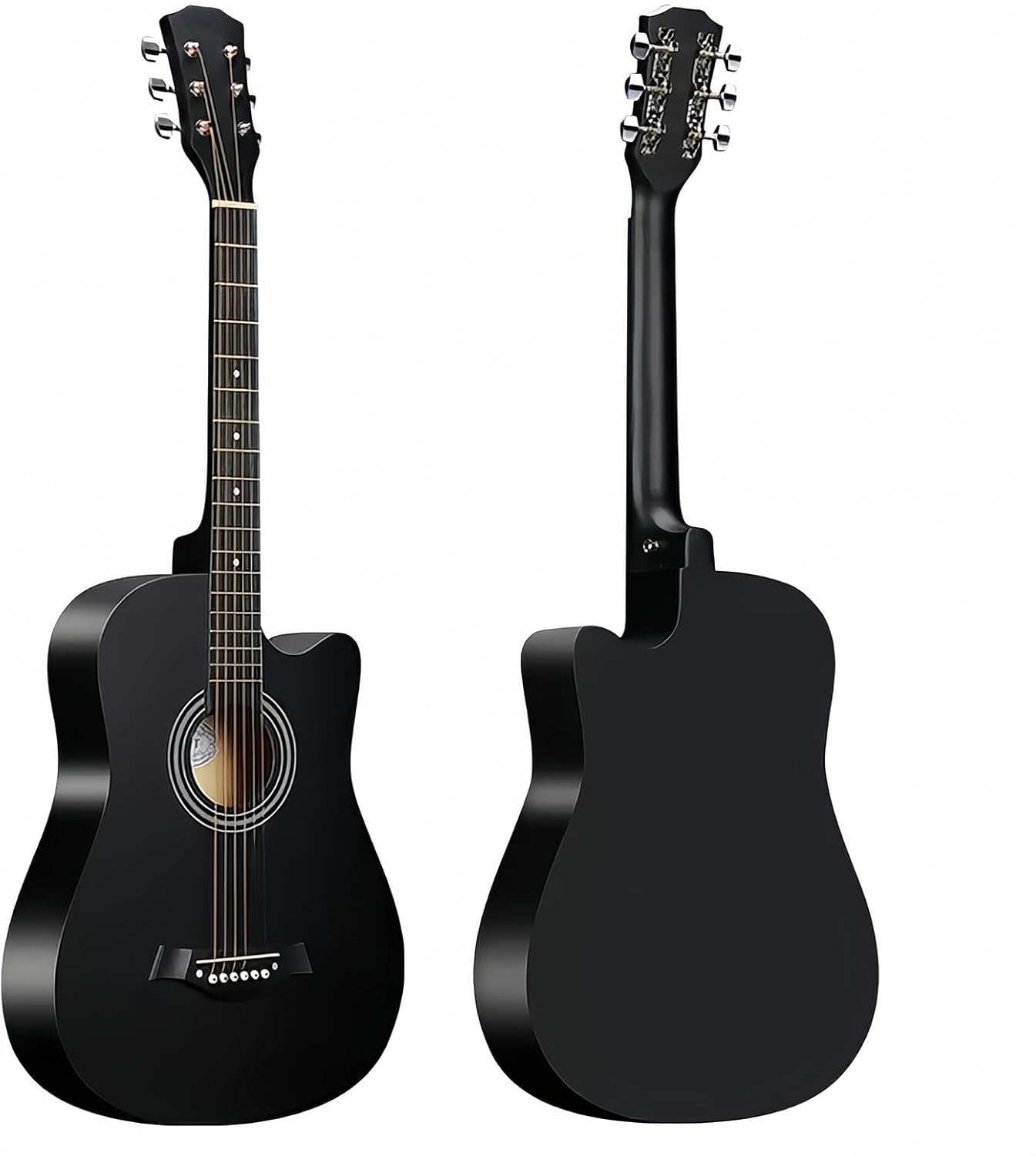 38'' Wood Acoustic Guitar, 6 Brass Acoustic Guitar Strings, Strap Buttons, Music Instrument With Guitar Bag and Beginner Kit for Beginner/Adult (Black)