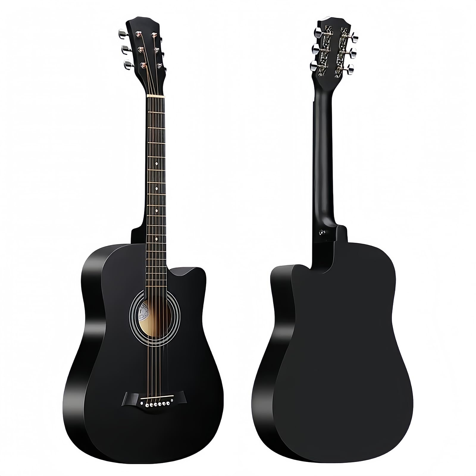 Drewniana gitara akustyczna 96,5 cm, 6 stalowych strun, gitara akustyczna z torbą na gitarę, podstawowy samouczek gitary ludowej dla początkujących i dorosłych, czarna