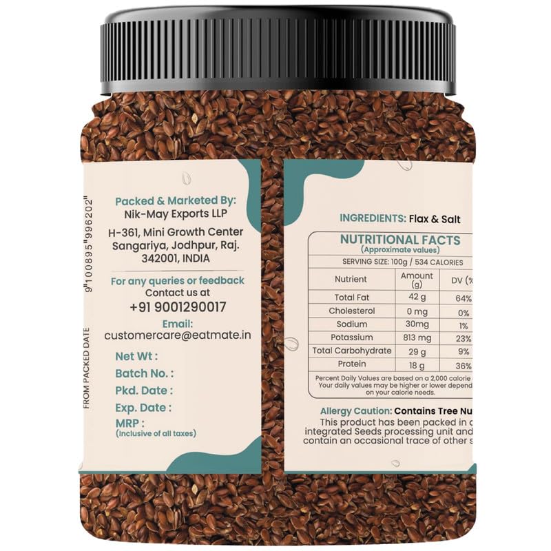 Image of Eatmate Roasted & Salted Flax Seeds 100g | Omega 3, High Fiber & Protein Rich Alsi Seeds | Gluten Free Healthy Snack for Daily Diet | Natural Vegetarian Seeds for Hair, Skin & Heart Health (100g)