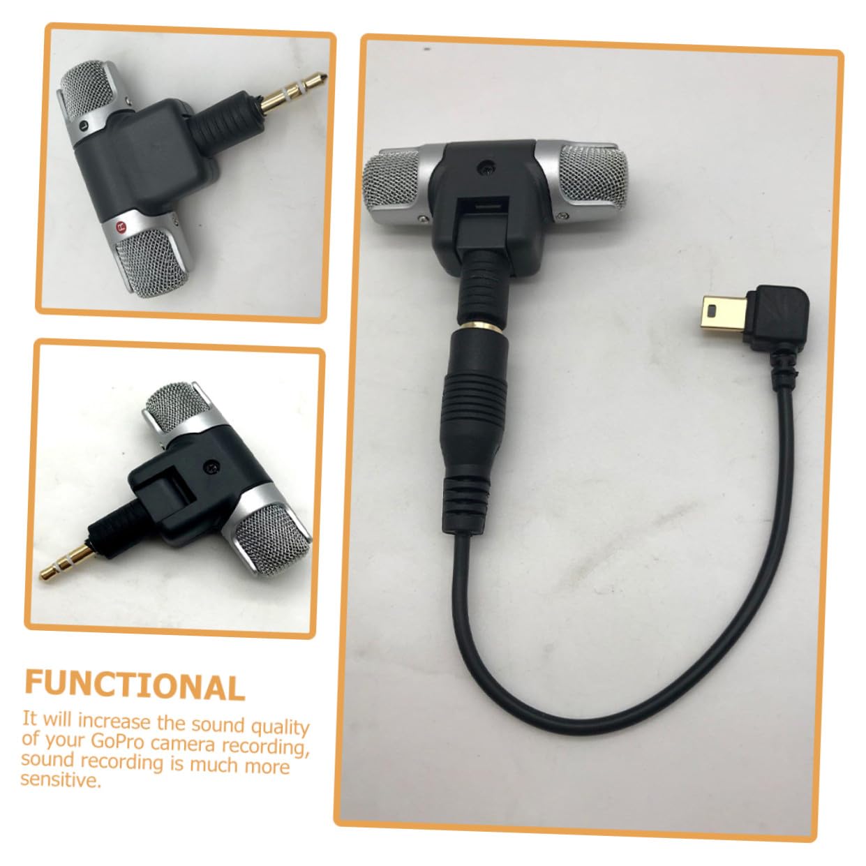 3 Piezas Micrófono Estéreo para Cámara de Acción con Adaptador USB y Cinta Adhesiva Doble Cara Cable Adaptador para Grabación de Sonido Mejorada